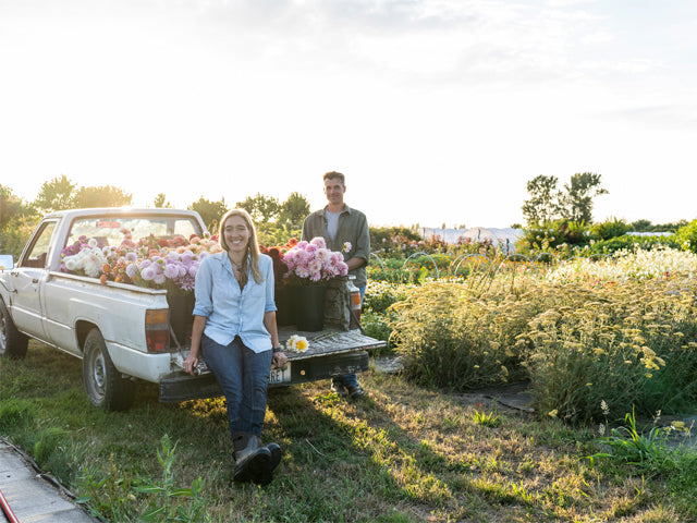 Erin and Chris Benzakein in the Floret field at golden hour; photo copyright Tom Story